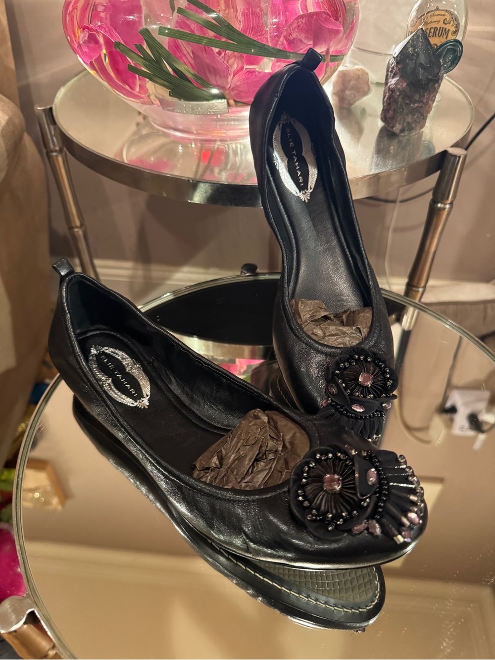 Tahari Lulu Ballet Black Embellished Flats - Women size 10 US